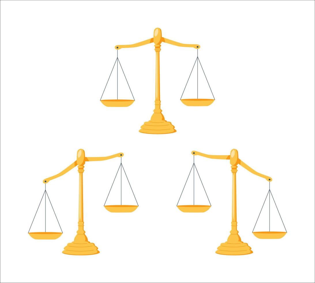 Scales icon set. Bowls of scales in balance. Libra Weights vector
