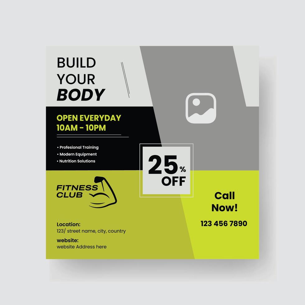 Gym and Fitness Social Media Post Template Design. vector