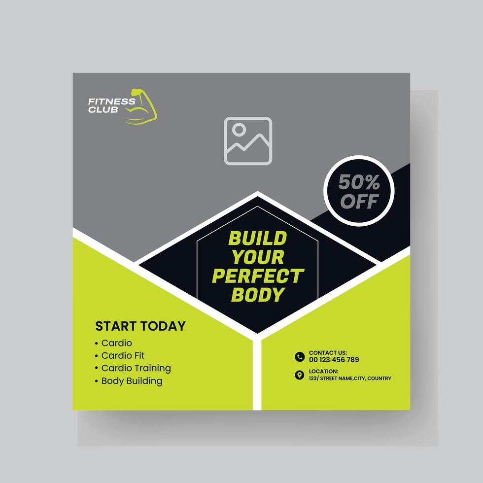 Gym and Fitness Social Media Post Template Design. vector