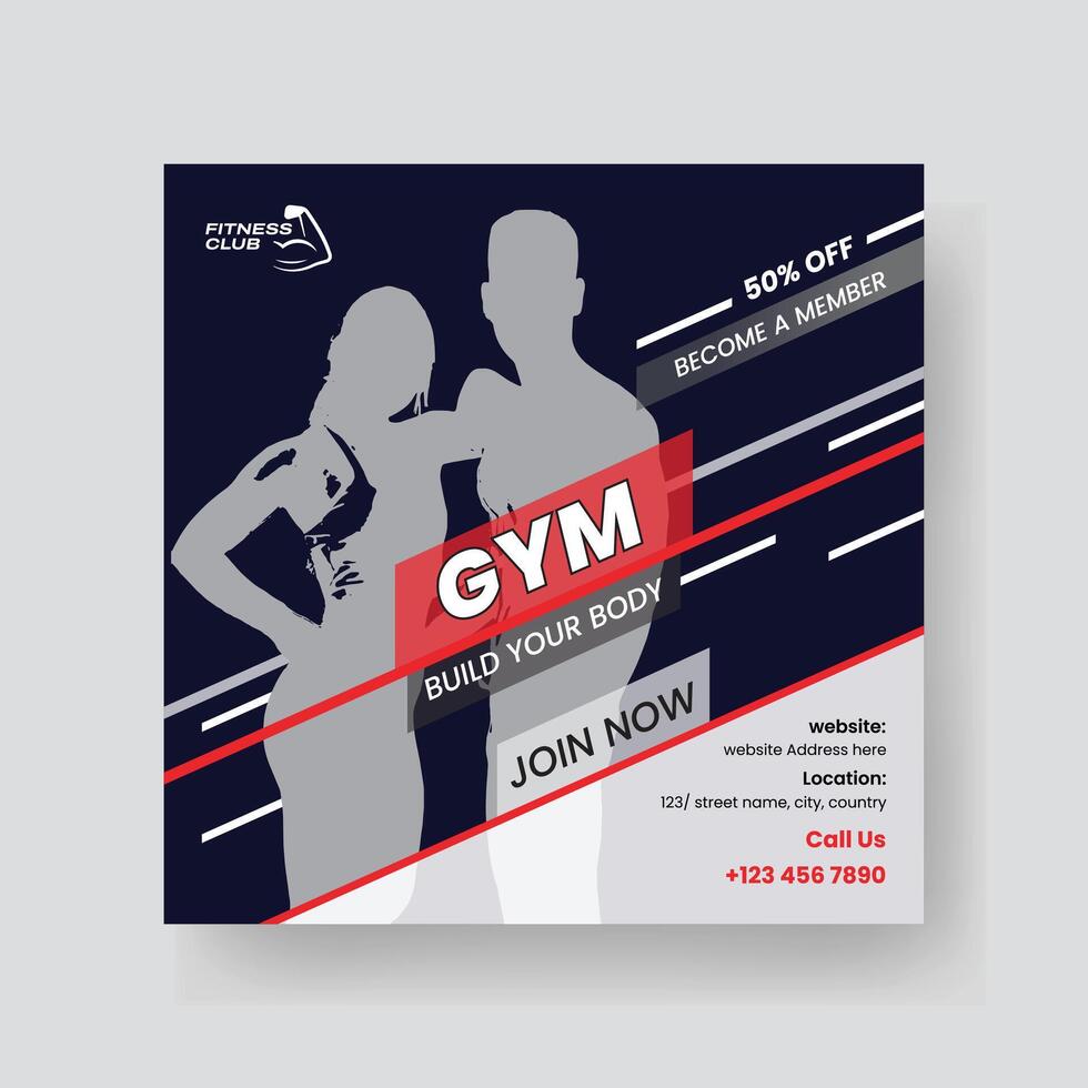 Gym and Fitness Social Media Post Template Design. vector