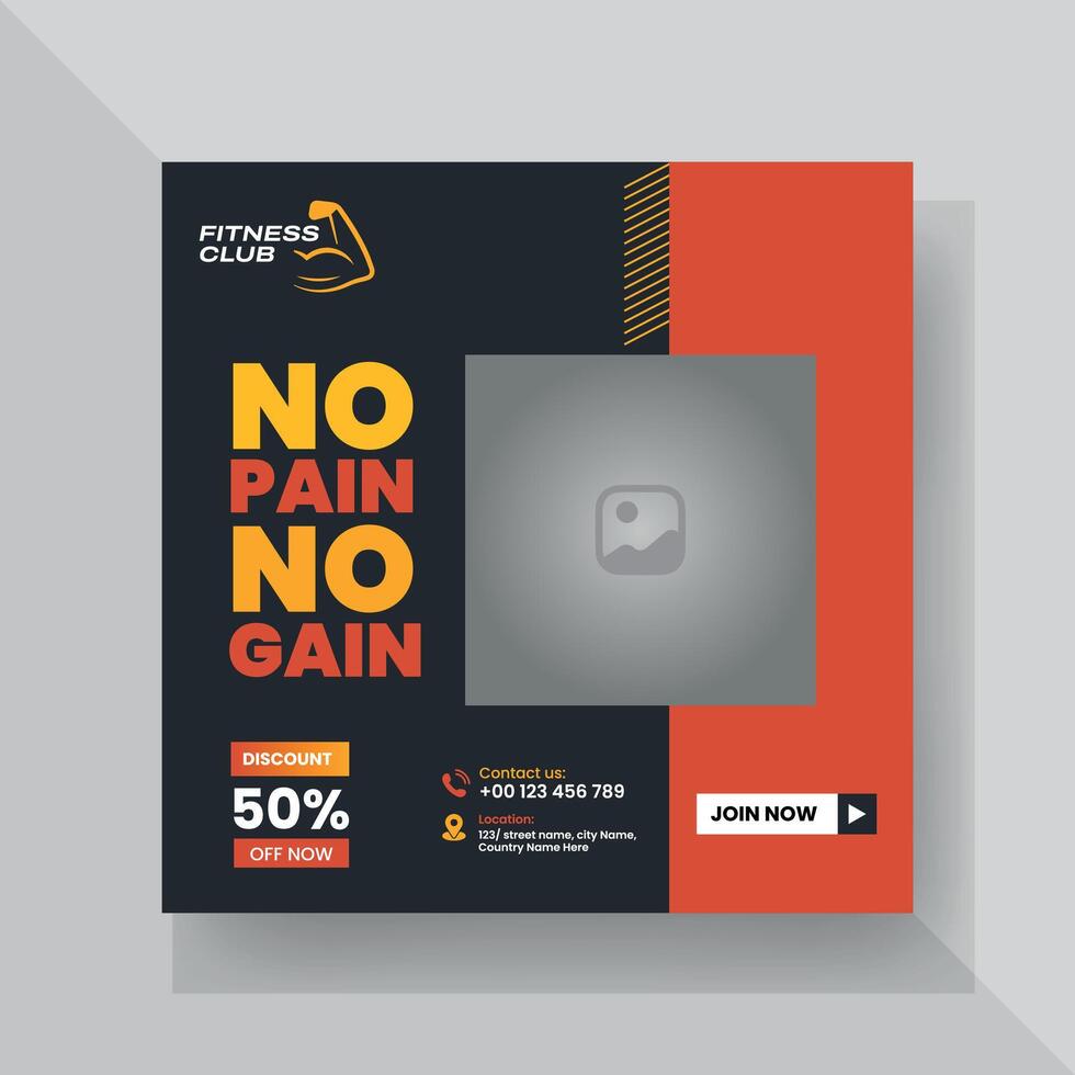 Gym and Fitness Social Media Post Template Design. vector
