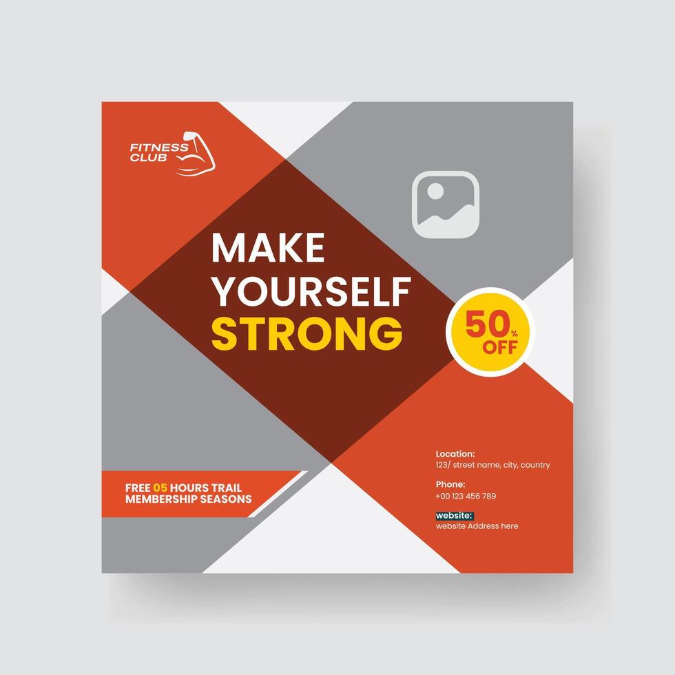 Gym and Fitness Social Media Post Template Design. vector