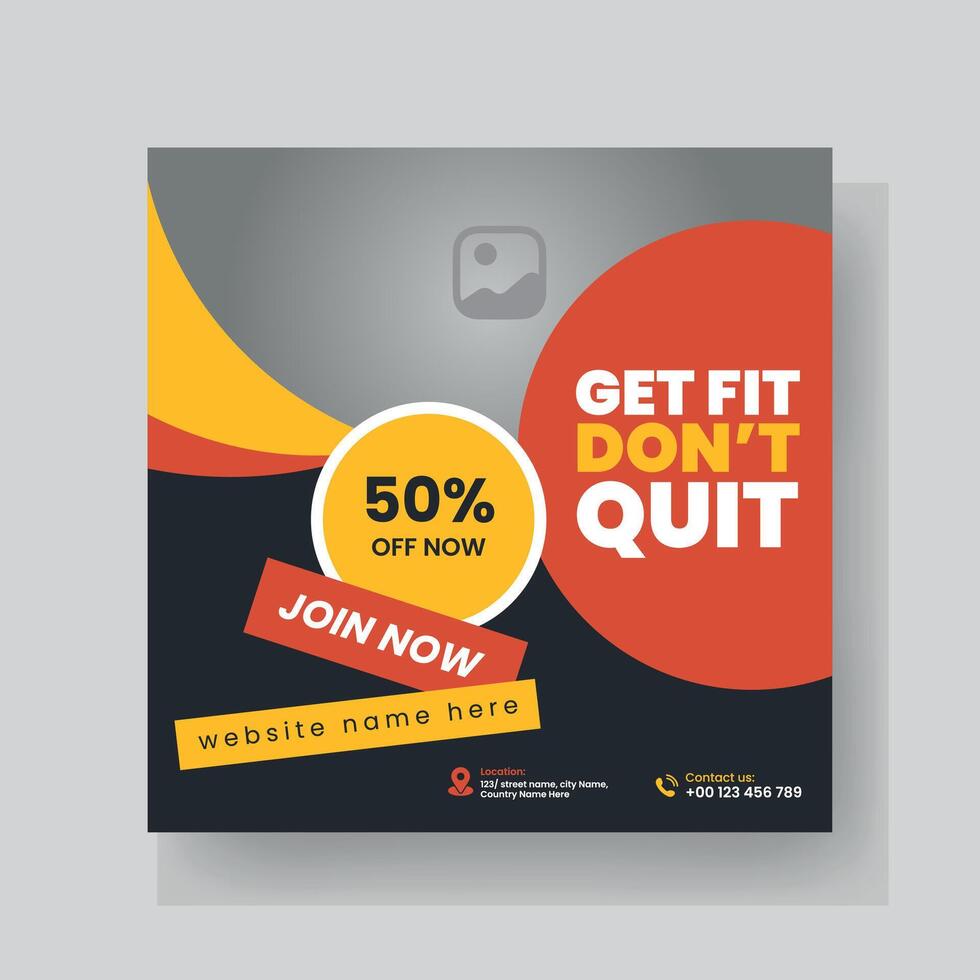Gym and Fitness Social Media Post Template Design. vector