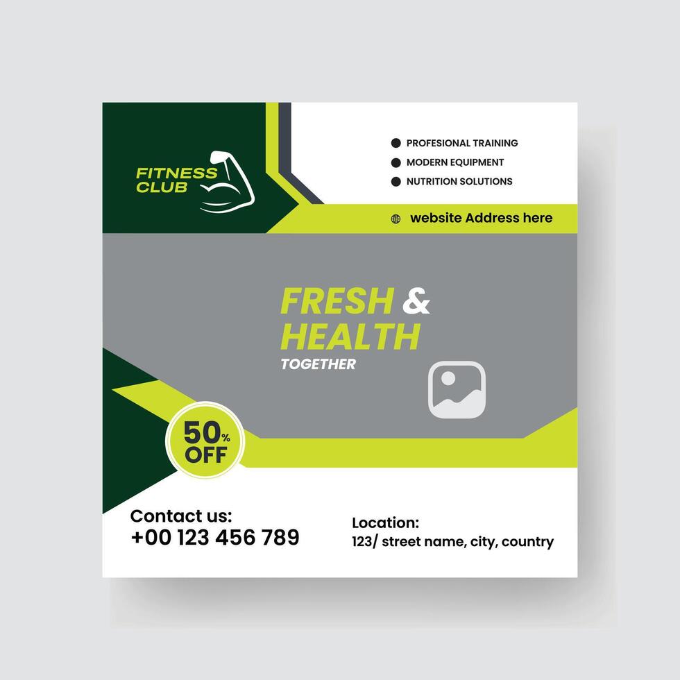Gym and Fitness Social Media Post Template Design. vector