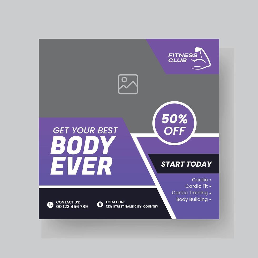 Gym and Fitness Social Media Post Template Design. vector