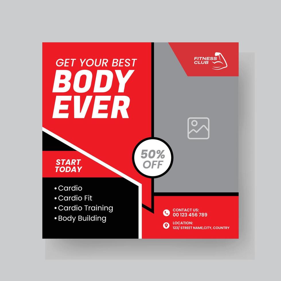 Gym and Fitness Social Media Post Template Design. vector