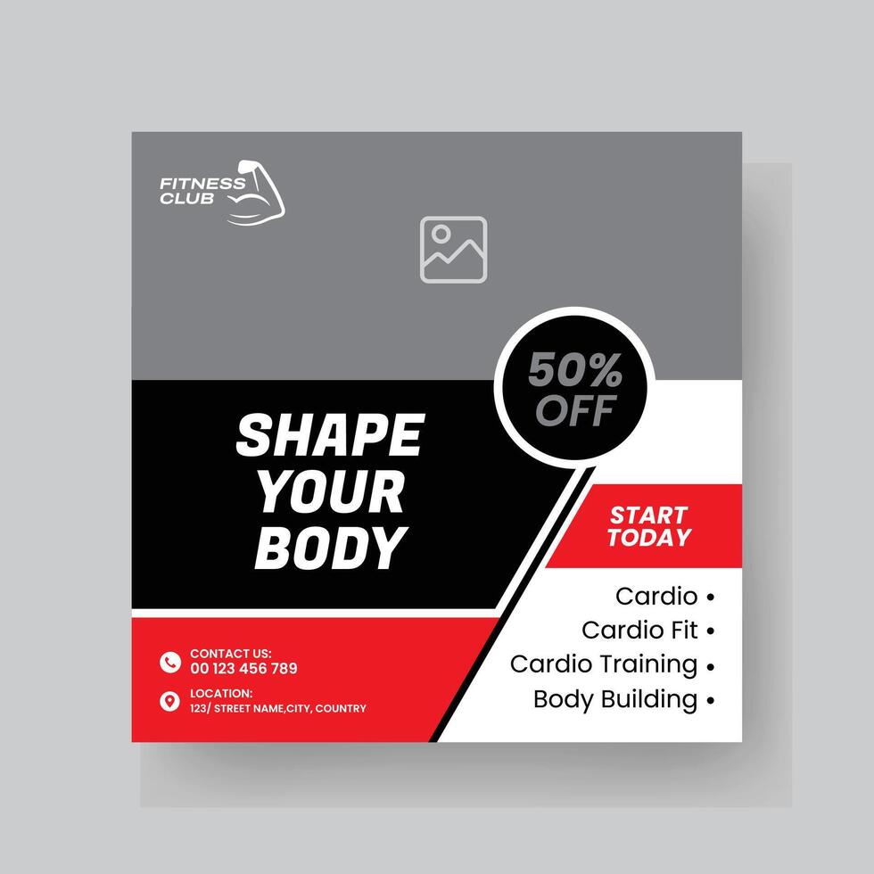 Gym and Fitness Social Media Post Template Design. vector