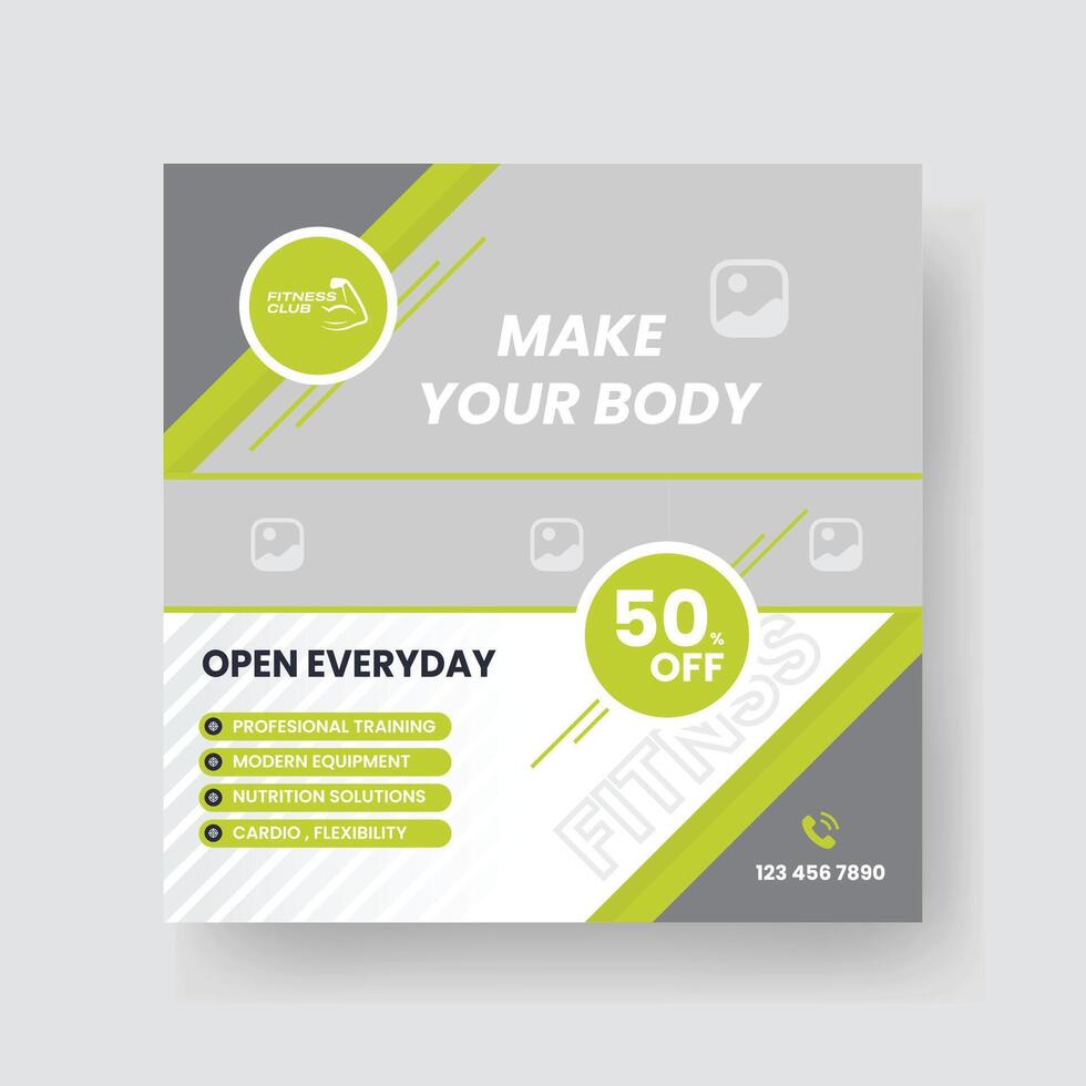 Gym and Fitness Social Media Post Template Design. vector