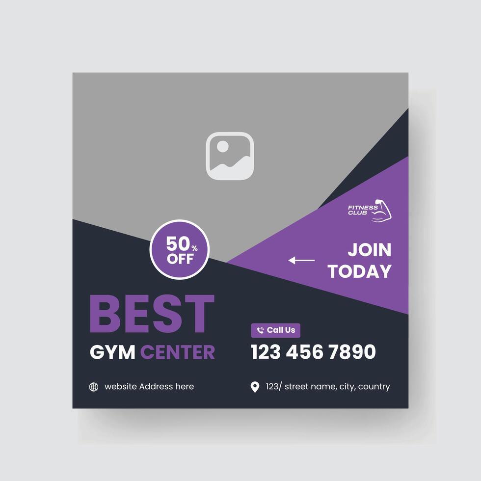 Gym and Fitness Social Media Post Template Design. vector