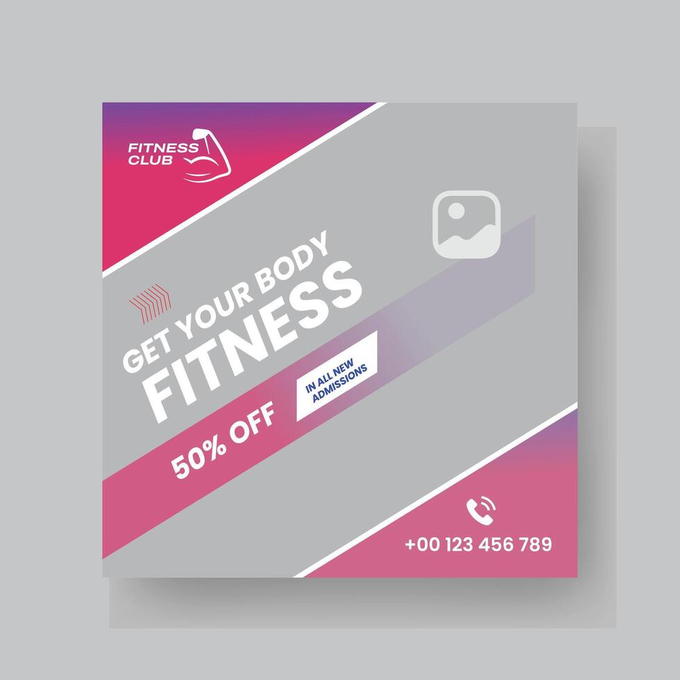 Gym and Fitness Social Media Post Template Design. vector
