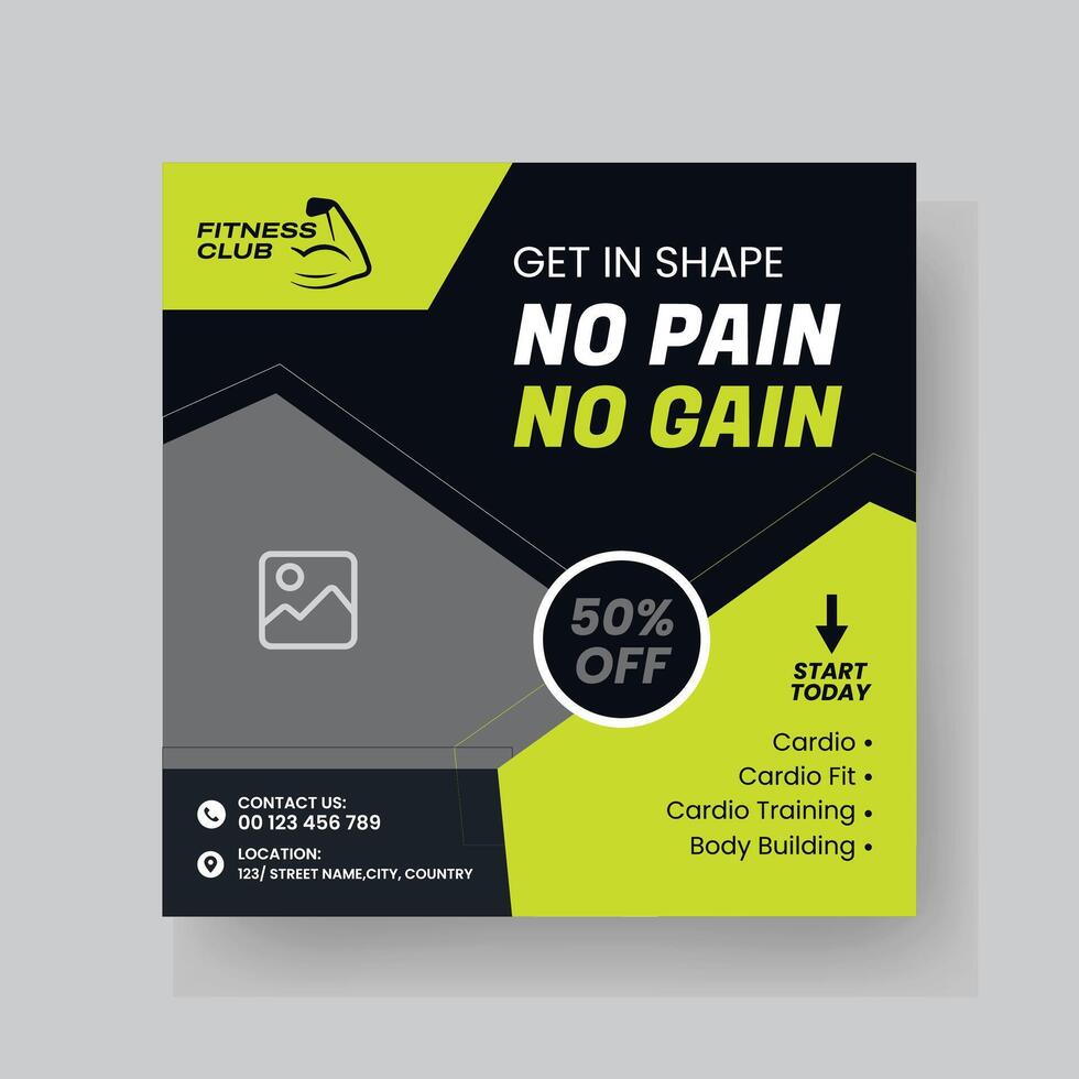 Gym and Fitness Social Media Post Template Design. vector