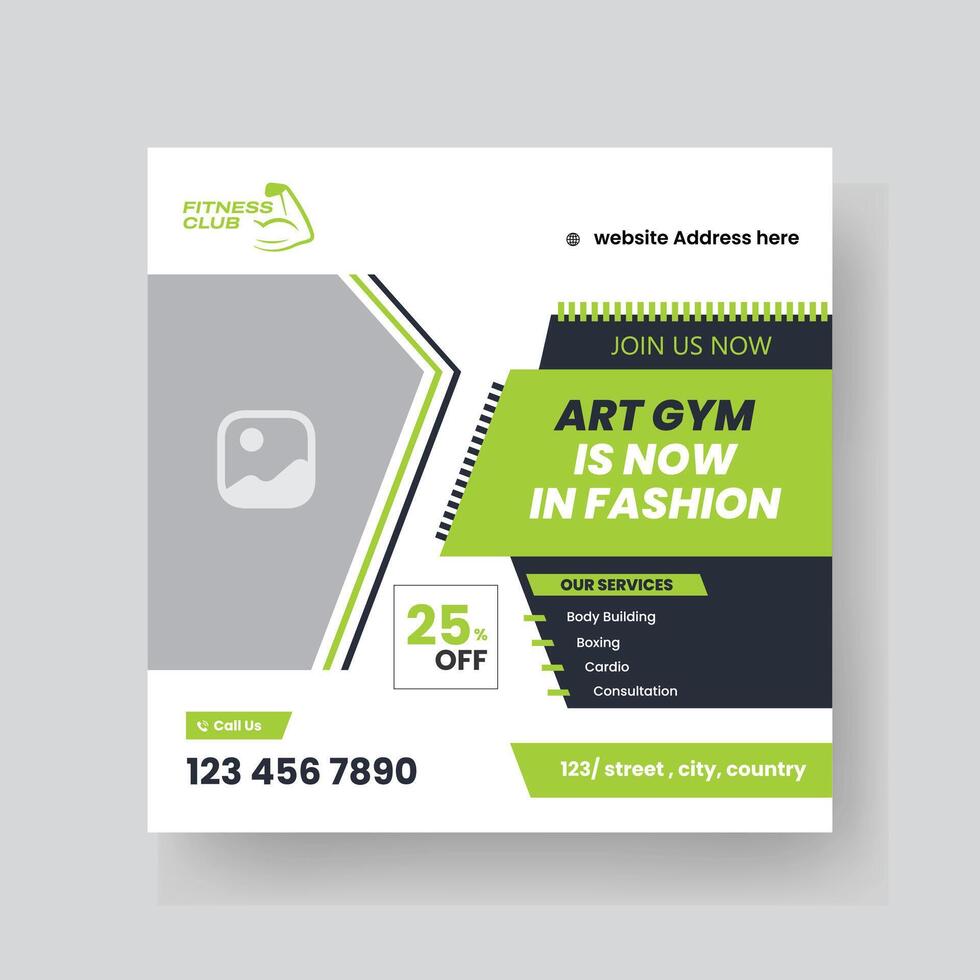 Gym and Fitness Social Media Post Template Design. vector