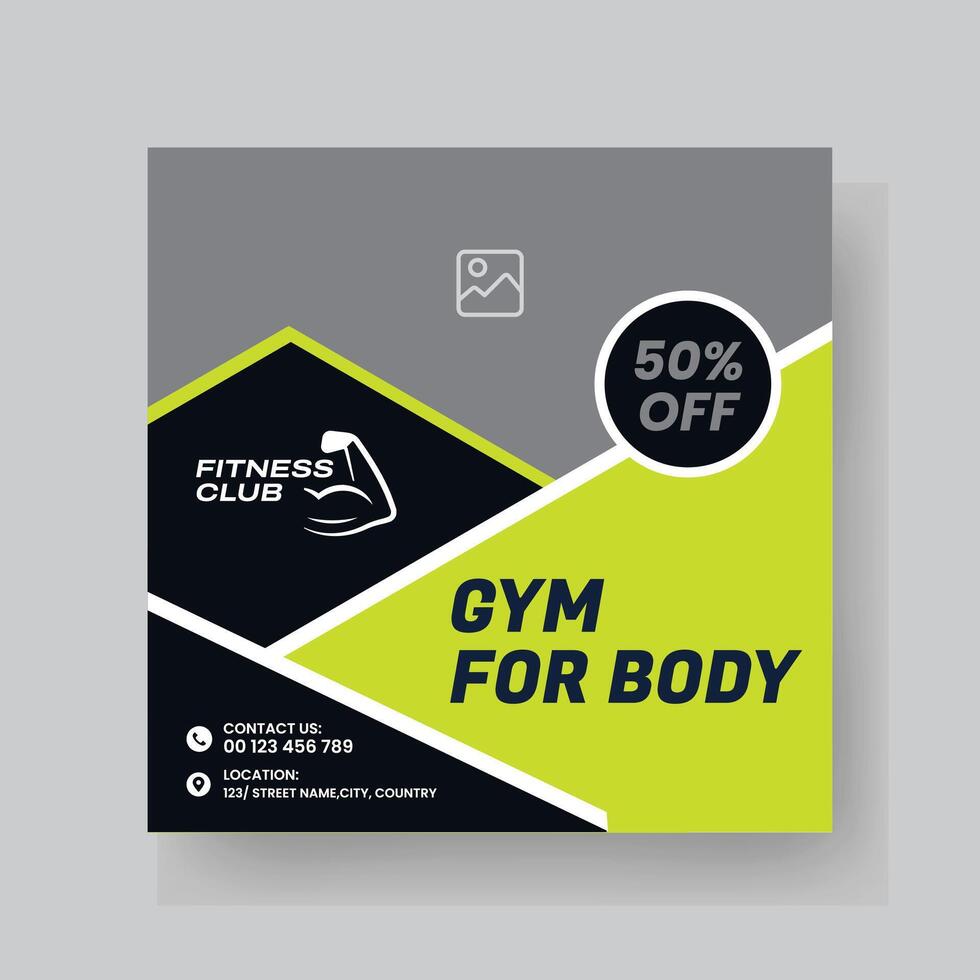 Gym and Fitness Social Media Post Template Design. vector