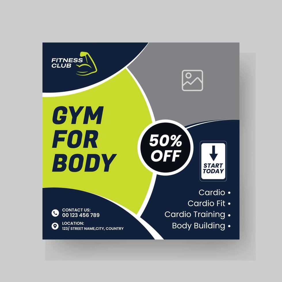 Gym and Fitness Social Media Post Template Design. vector