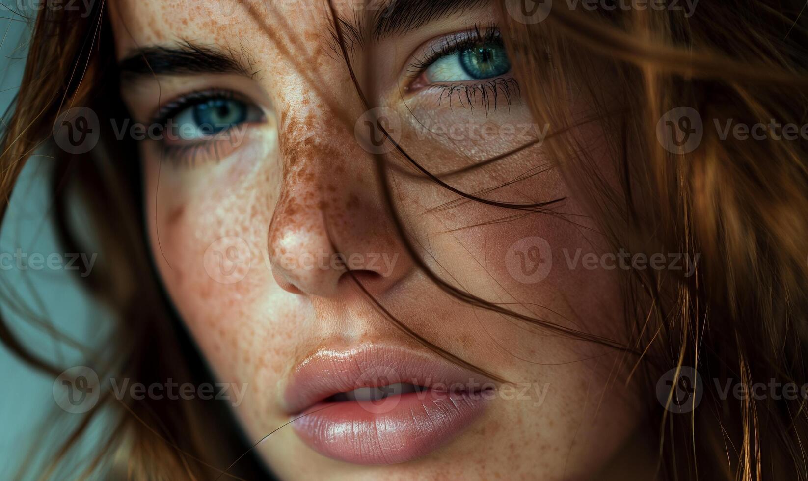 A Beautiful woman with sexy face make up., skincare and wellness. Close up, white background. Close up model face staring. Sexy model posing close up, lokking at camera photo