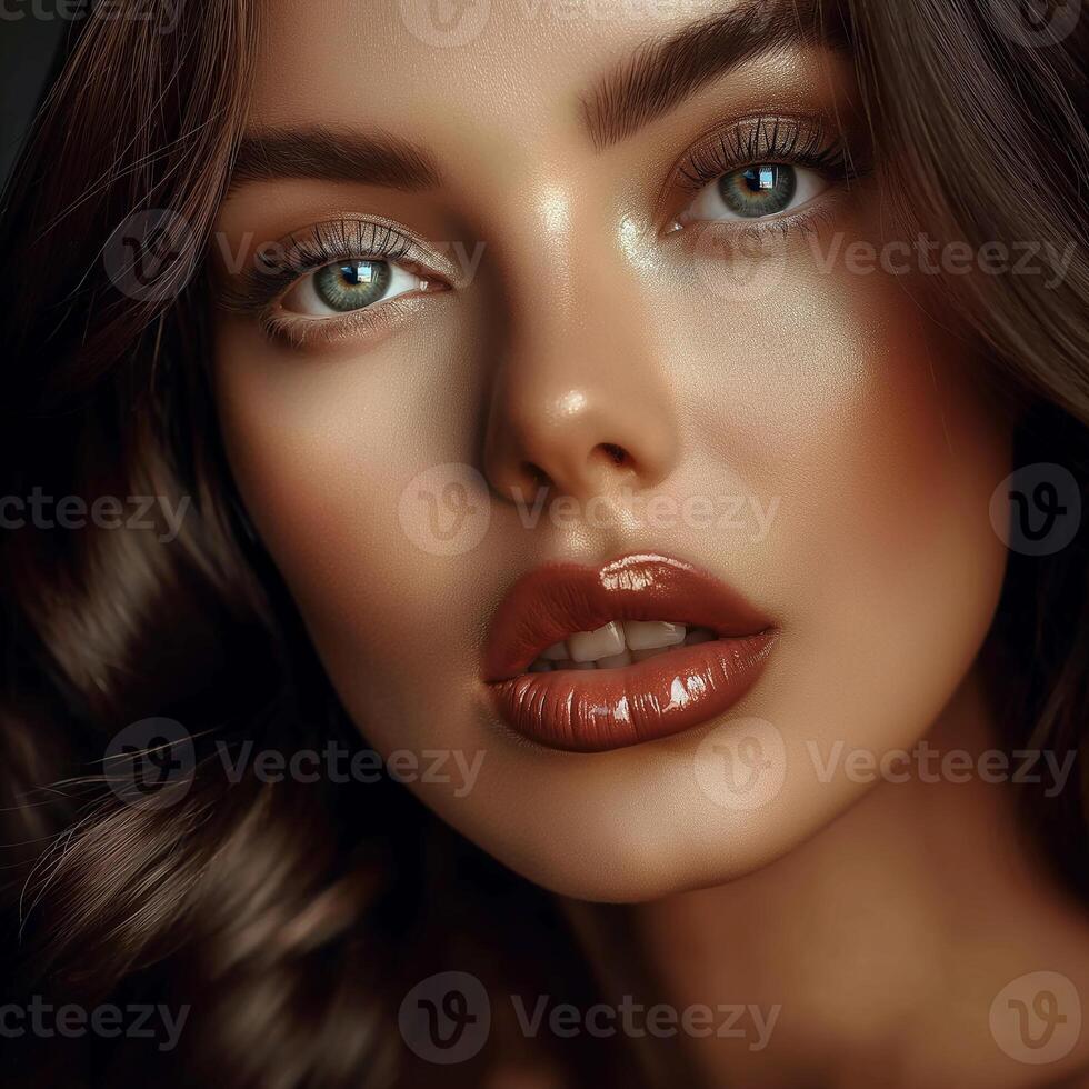 Sexy model posing close up, lokking at camera, a Beauty model with natural face make up., skincare and wellness. Close up, white background. Close up model face staring photo