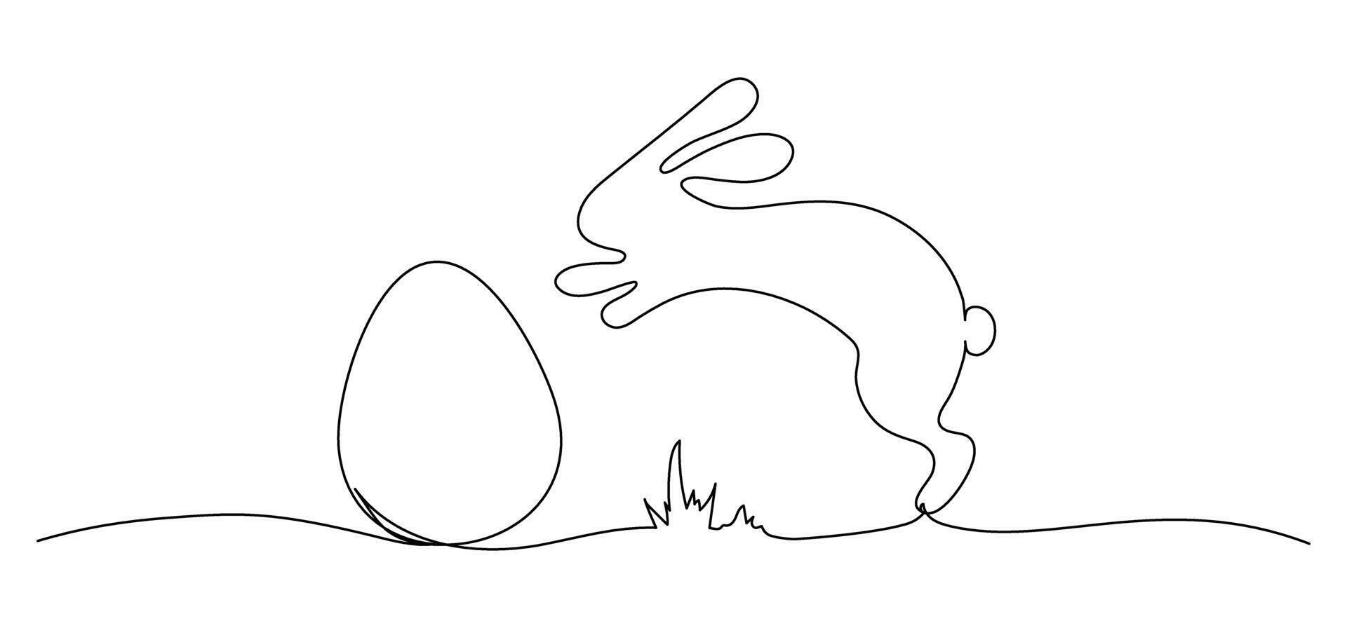 Easter bunny rabbit with egg one continuous line illustration isolated on transparent background. Funny spring holiday symbol, Easter egg hunt concept vector