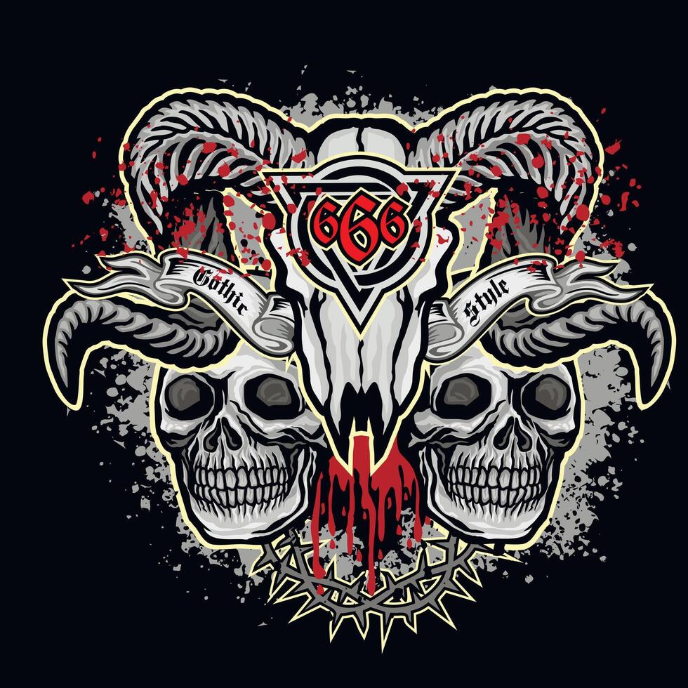 Gothic sign with skull, grunge vintage design t shirts vector