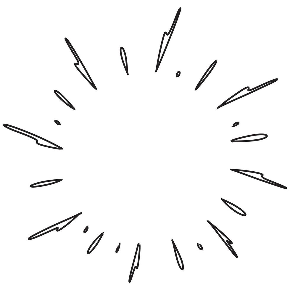 Doodle sketch style of Starburst, sunburst, Element Fireworks Black Rays. Comic explosion effect. Radiating, radial lines. cartoon hand drawn illustration for concept design. vector