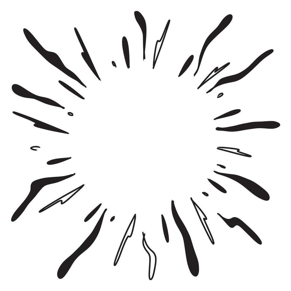 Doodle sketch style of Starburst, sunburst, Element Fireworks Black Rays. Comic explosion effect. Radiating, radial lines. cartoon hand drawn illustration for concept design. vector