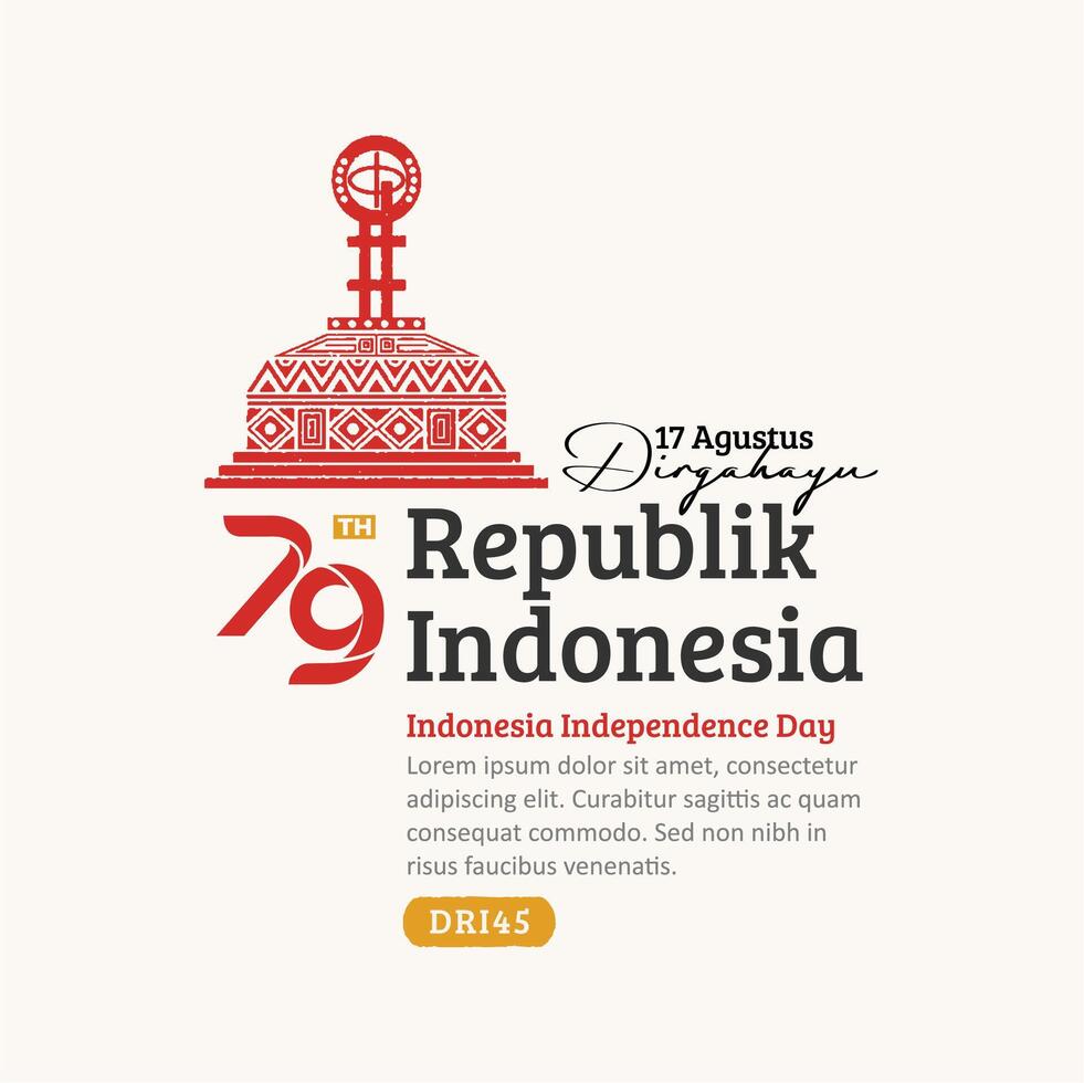 Indonesia Independence Day Social Media Post, Hand-Drawn Equator monument with Trendy Stamp, 17 Agustus Celebration vector