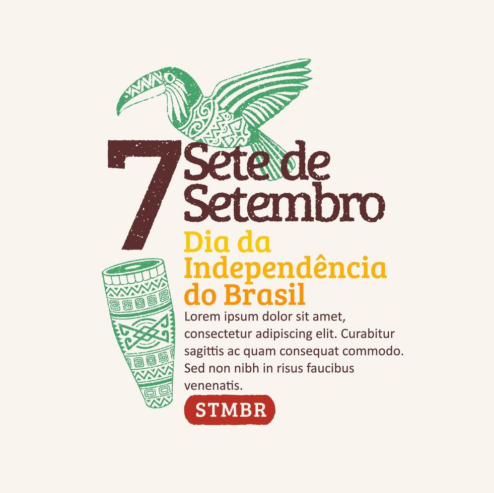 Brazil independence day 7 de setembro with illustrations of handdrawn guitars and Brazilian hand drums. Trendy grunge stamp brazil independence day Social Media Post. vector