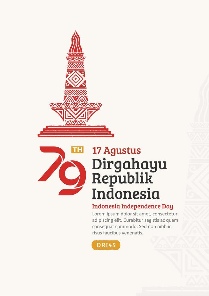 Indonesia Independence Day Poster. Hand-Drawn national monument with Trendy Stamp. 17 Agustus Celebration vector