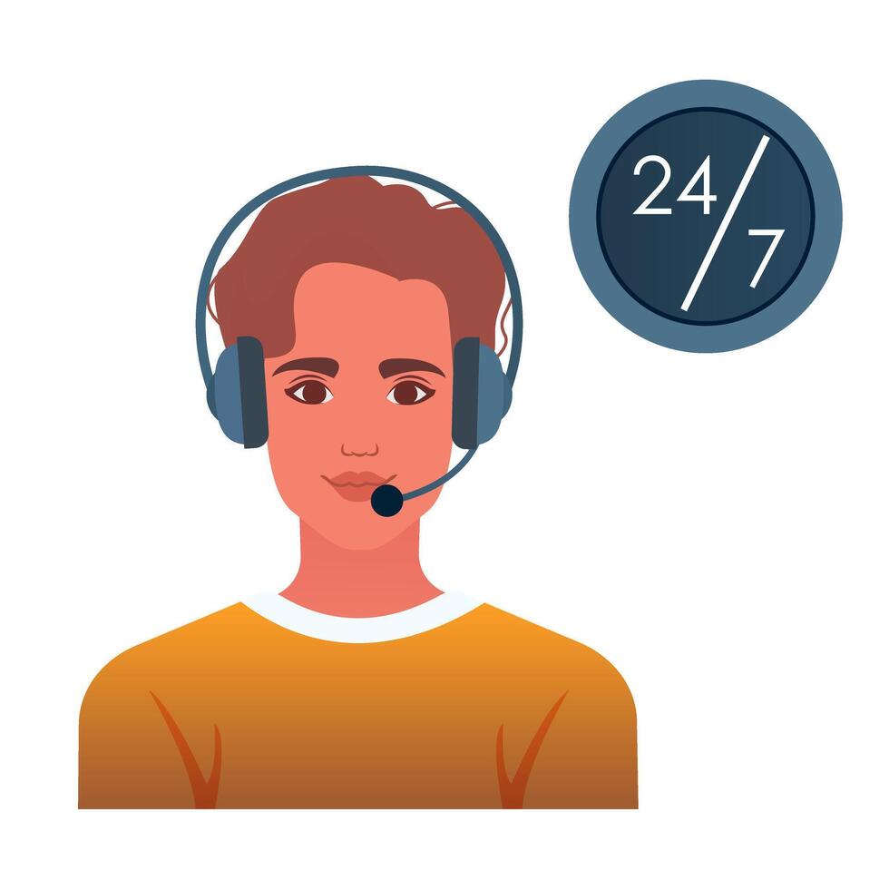 Customer support concept. Office Operator with headsets. Chat service, call center, hotline concept department staff. illustration vector