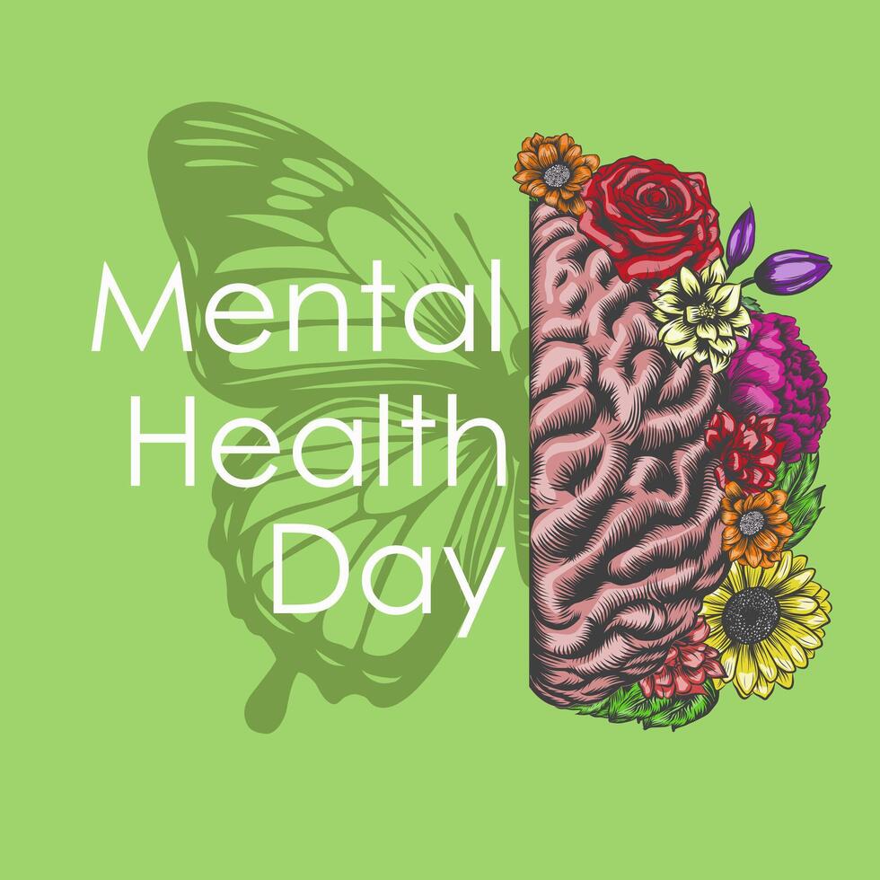 World Mental Health Day. Mood support and health care. Sedative balance depression correction. Psychology disorder brain vector