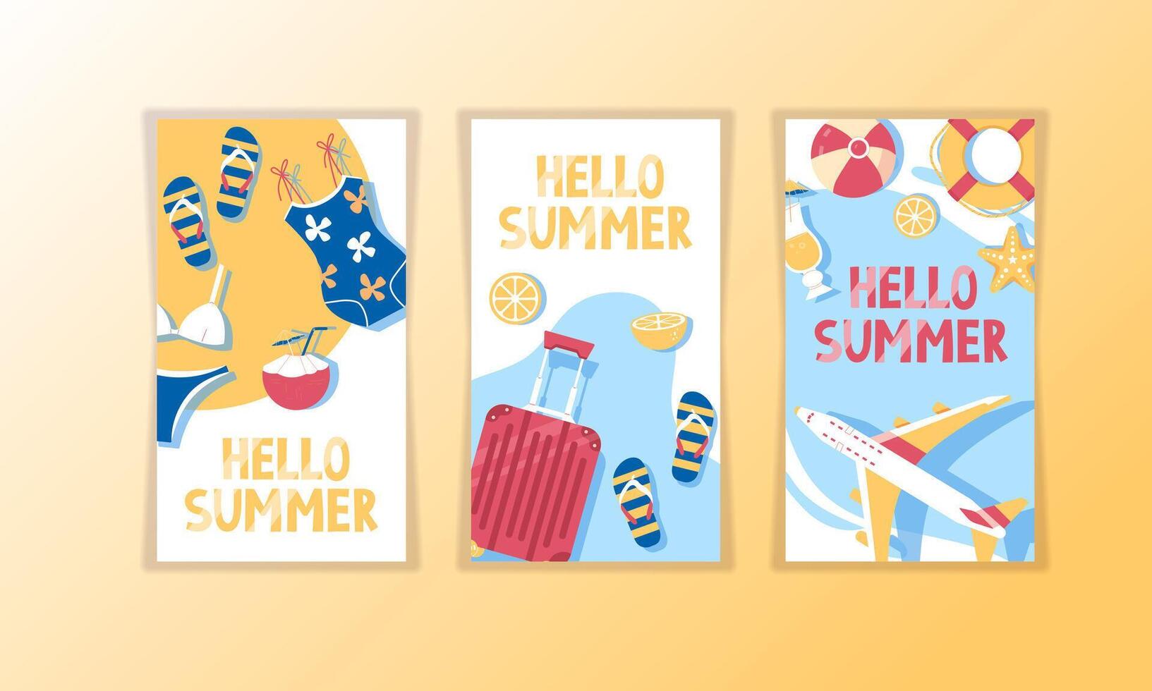 Summer travel destination. Hello summer set of templates for banners, posters, cards vector