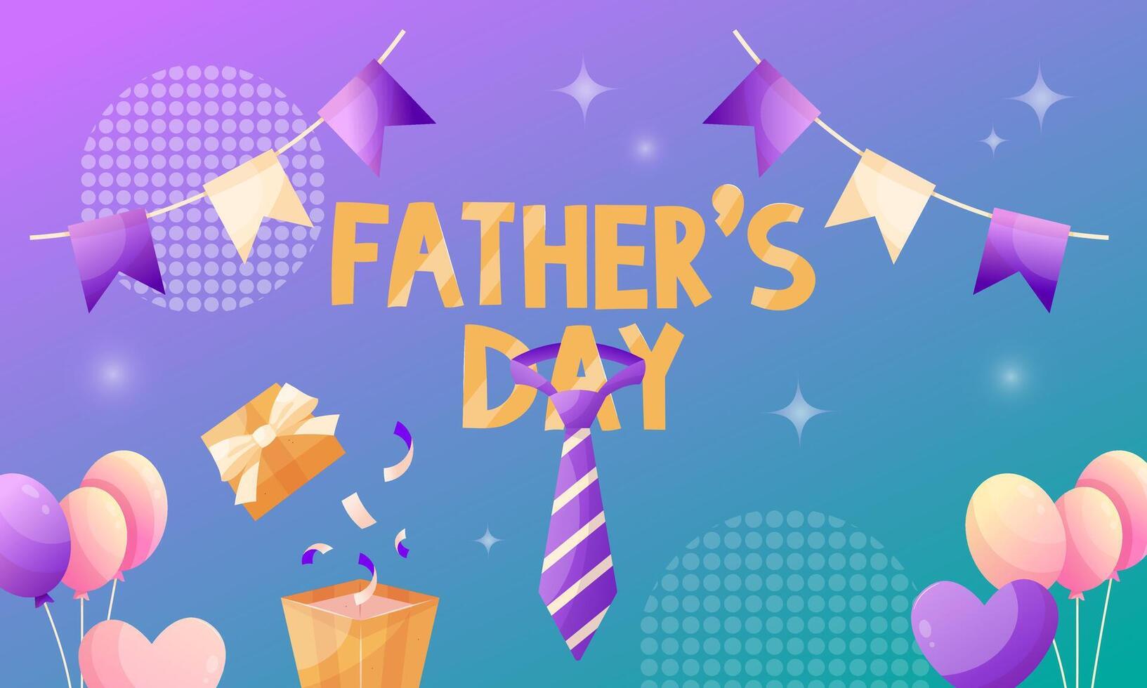 Father's day web banner for congratulating dady. Greeting card, poster or banner with balloons, confetti, tie vector
