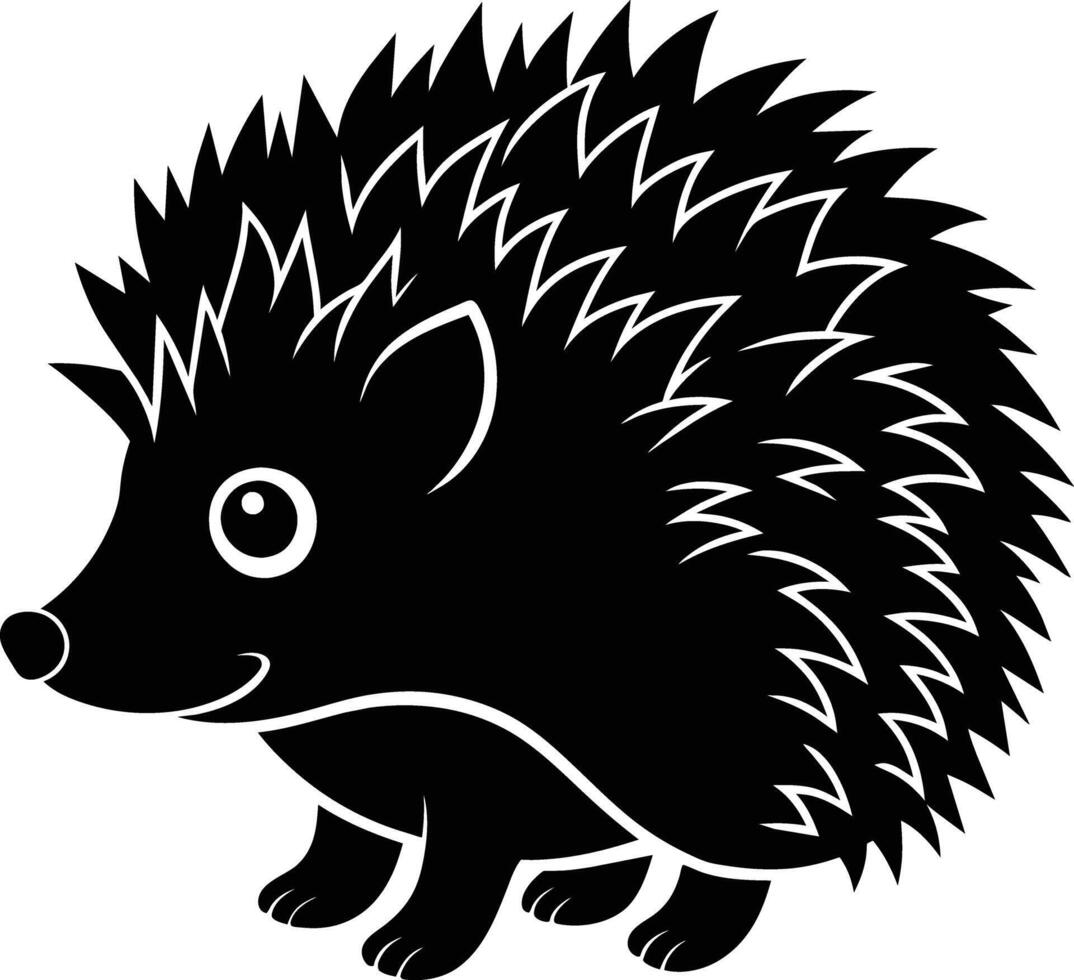 A black and cute silhouette of a hedgehog vector