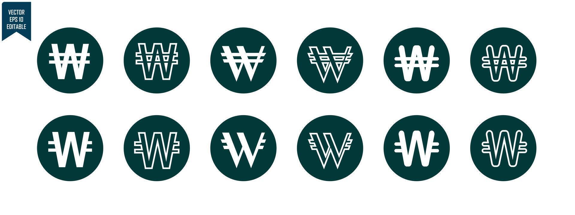 Won currency set icon vector