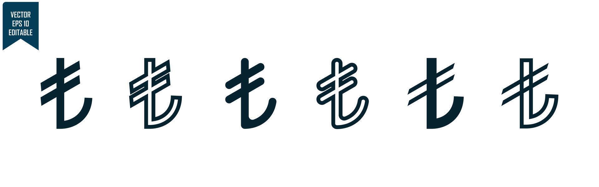 Lira currency icon set vector