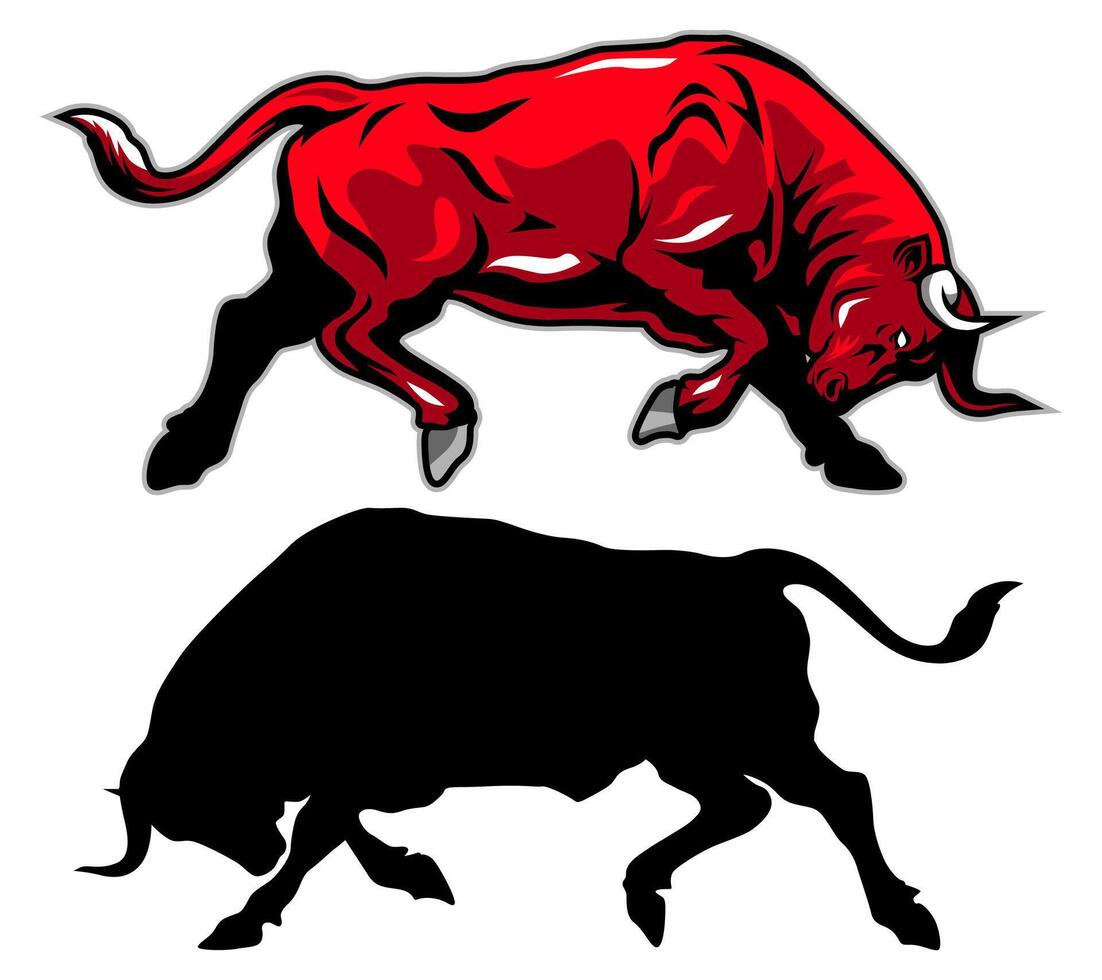 Aggressive muscle bull attacking. Mascot vector