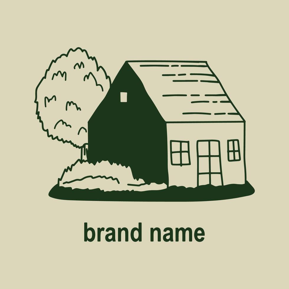 Cottage simple line art logo. Home design vector