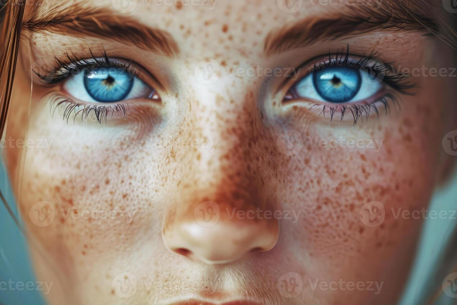 a close up of a woman with freckles on her face photo