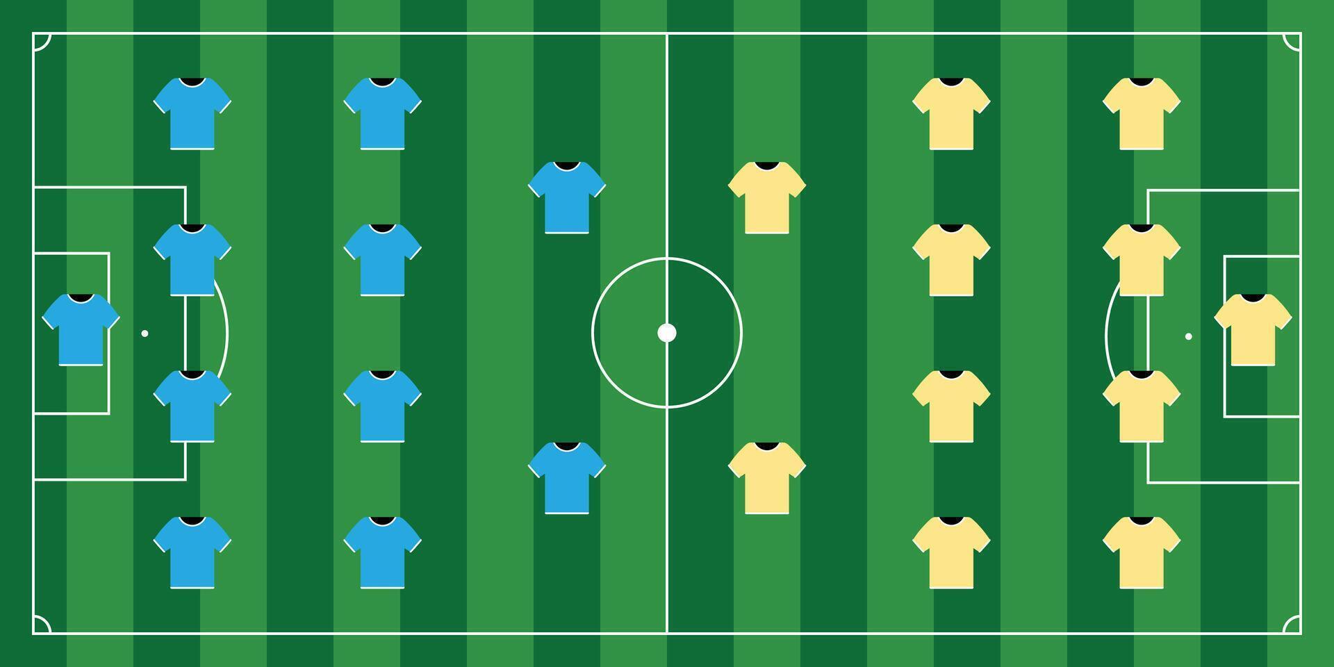 Soccer field design with player shirts vector