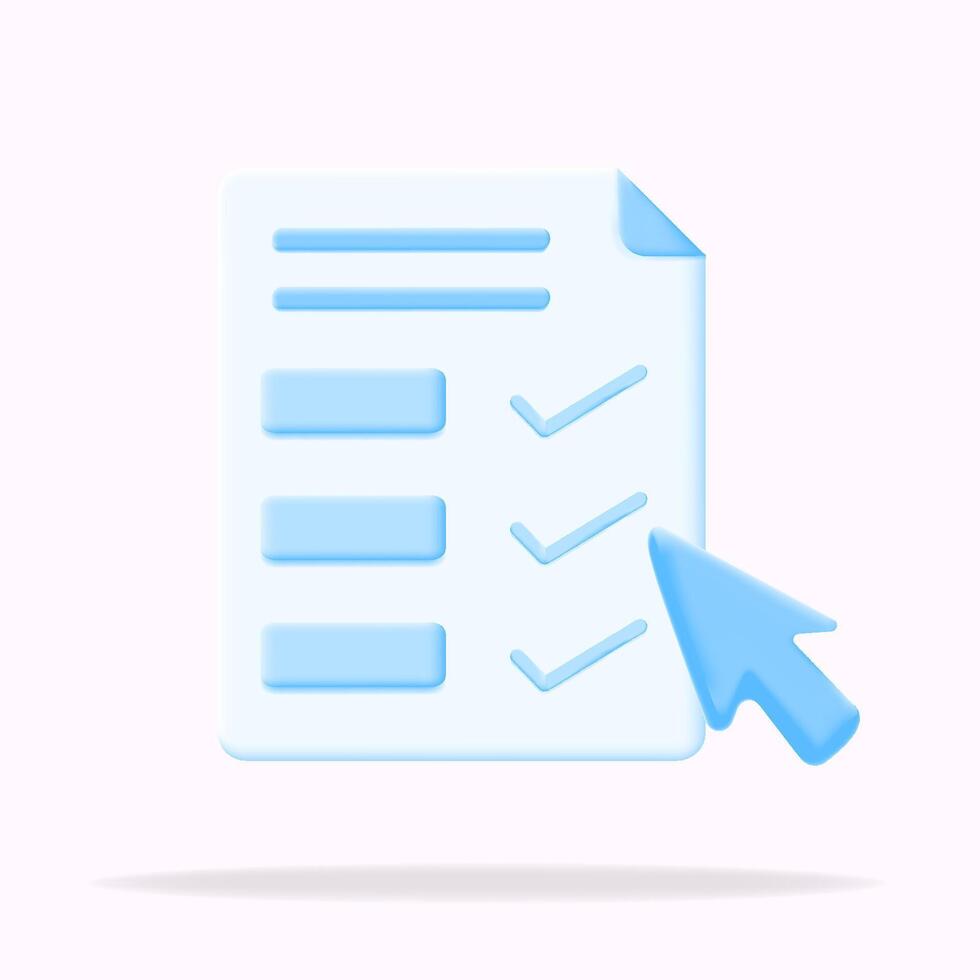 document list filled with pointer, 3d icon illustration vector