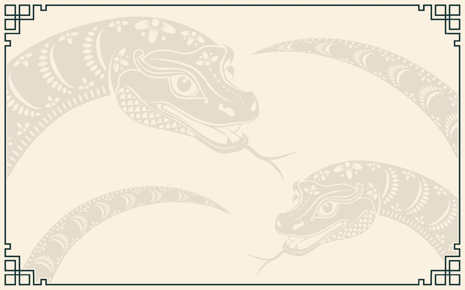 Happy Chinese new year 2025 Zodiac sign, year of the Snake, with green paper cut art and craft style vector