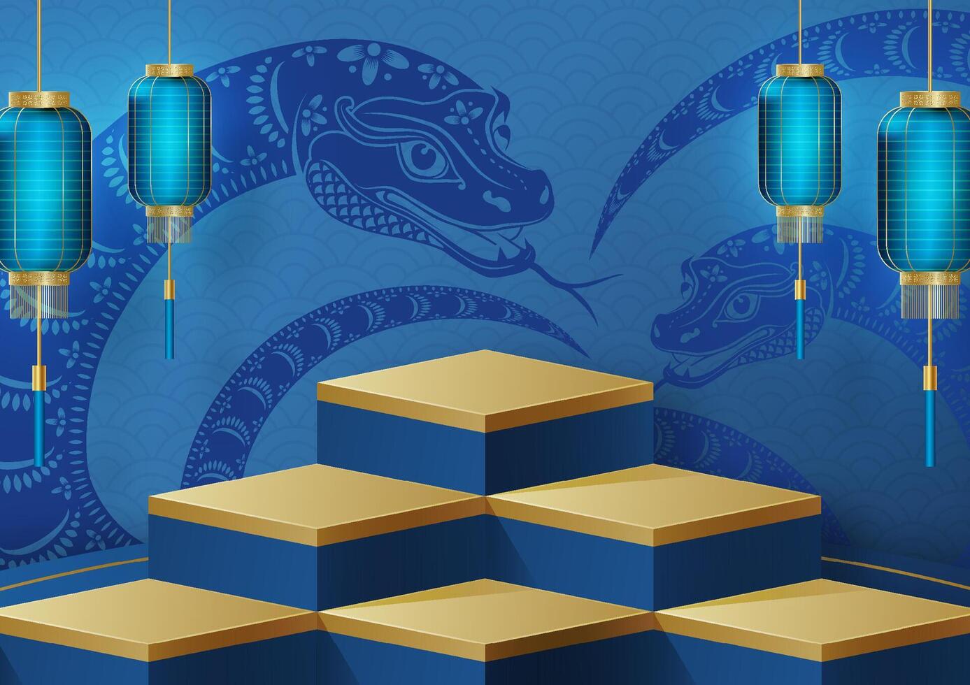 3d Podium square stage for happy Chinese new year 2025 Snake Zodiac