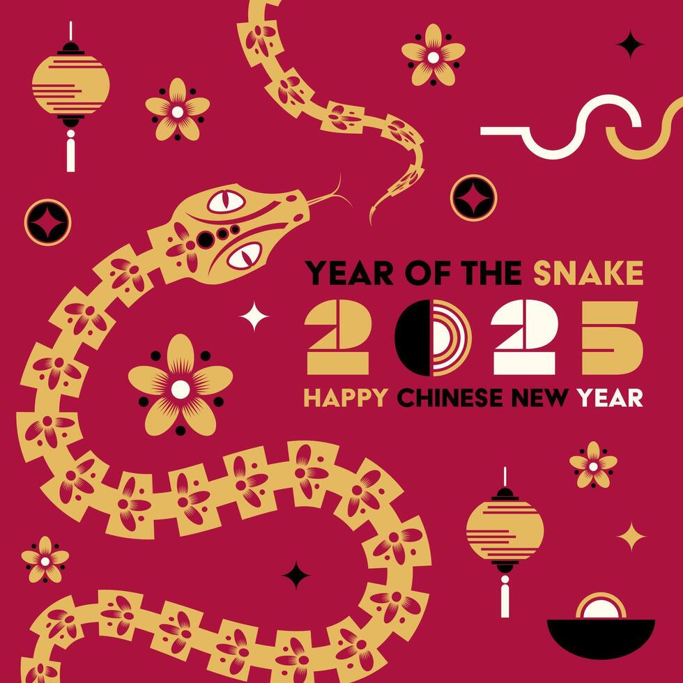 Happy Chinese new year 2025 Snake Zodiac sign, modern flat art design vector
