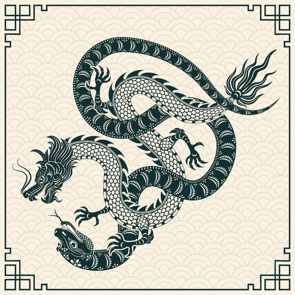 Happy Chinese new year 2025 Zodiac sign, year of the Snake, with green paper cut art and craft style vector