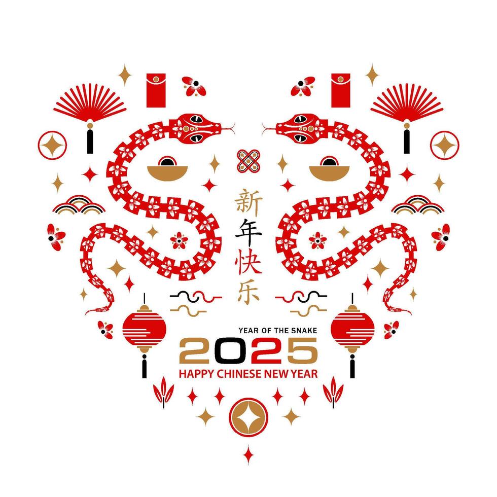 Happy Chinese new year 2025 Snake Zodiac sign, modern flat art design vector