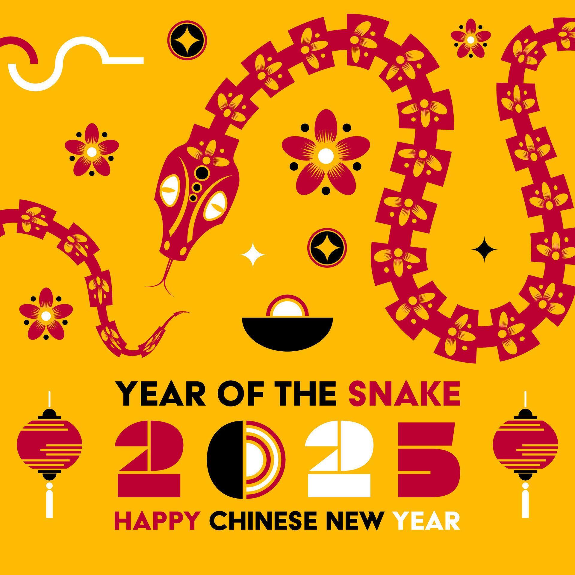 Happy Chinese new year 2025 Snake Zodiac sign, modern flat art design