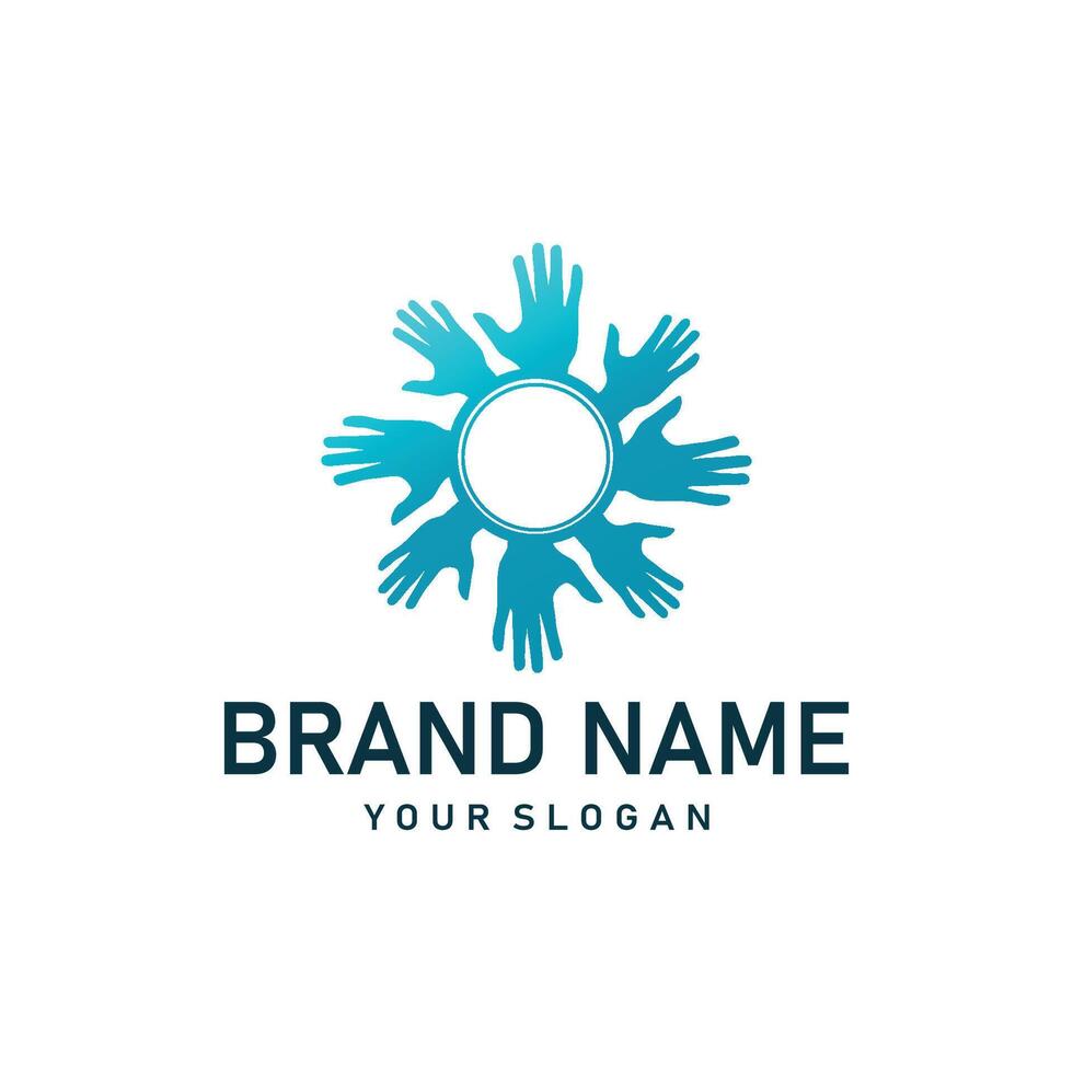 hand logo design hand care, business teamwork and body health illustration simple modern template vector