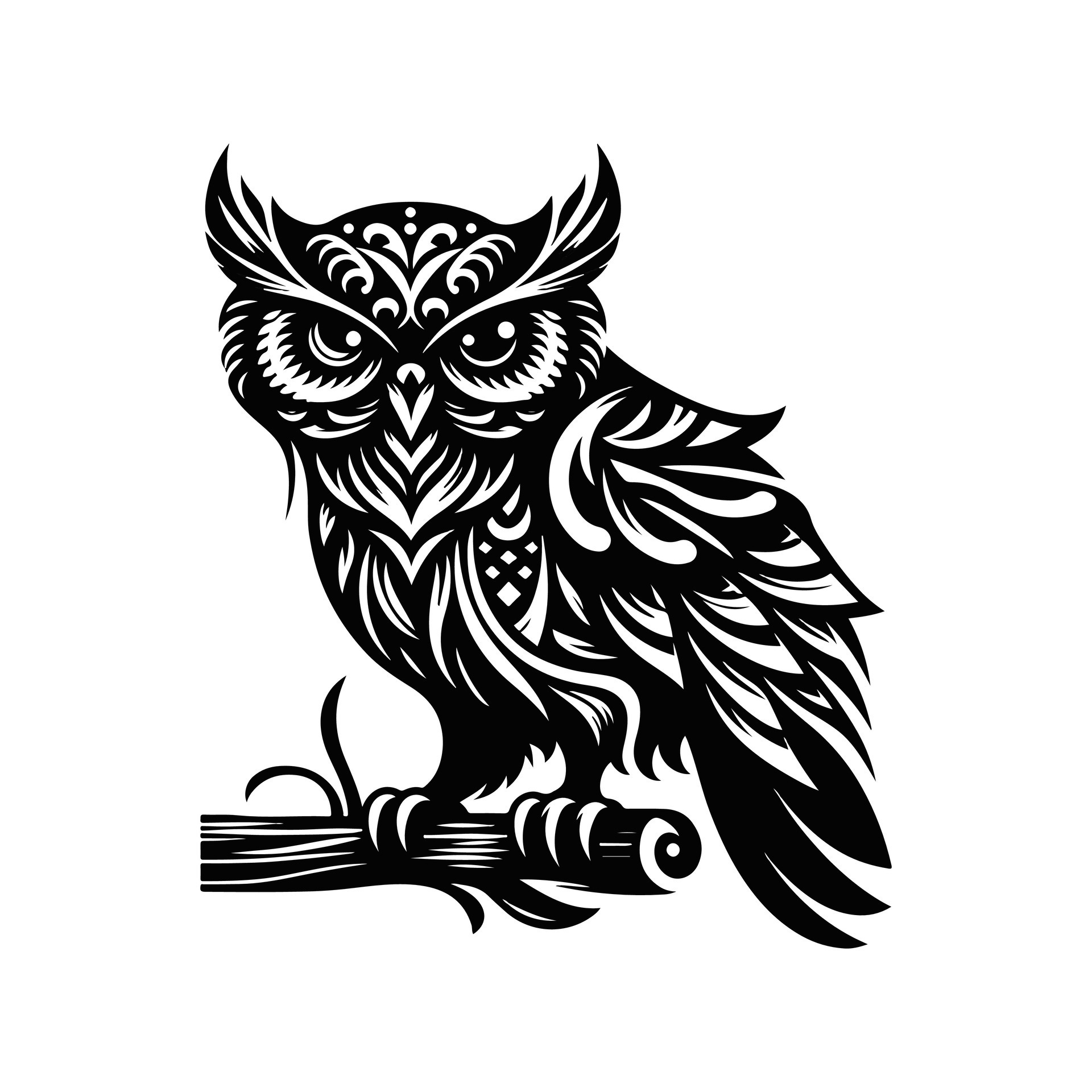 Owl Animal Black Silhouette With White Color Background 45712296 Vector