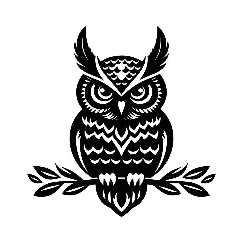 Owl Animal Black Silhouette With White Color Background 45712302 Vector