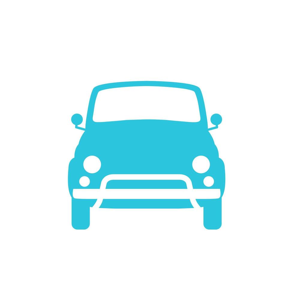 Minimalist Vintage retro car, Front view, Isolated on white background. From blue icon set. vector