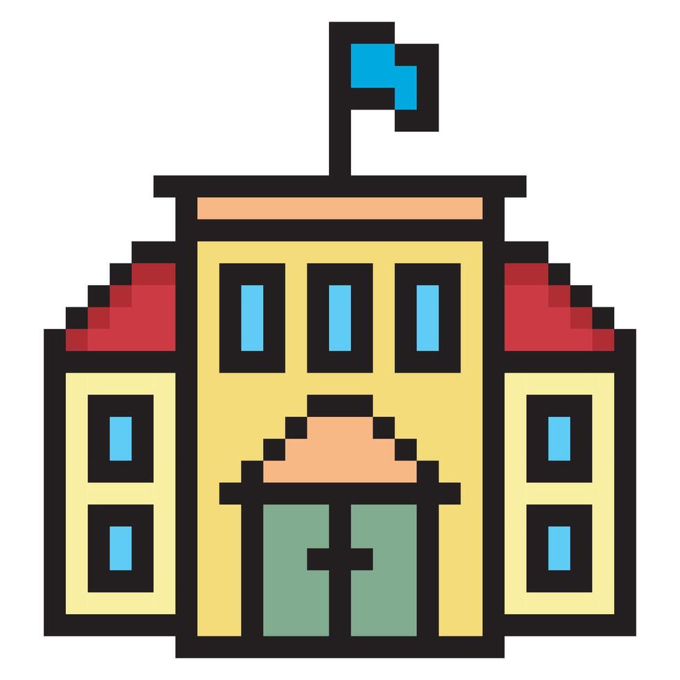 School building in pixel art style vector